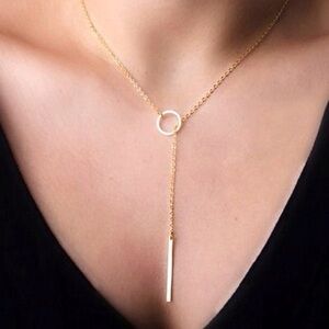 Lariat Ring Tassel Chain Necklace Women Color Gold
